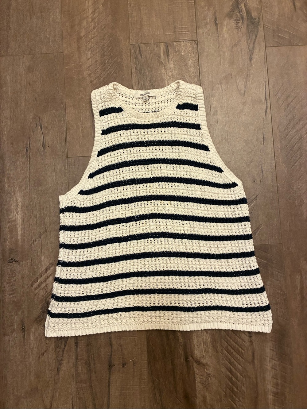 Madewell Striped Crochet Tank - White & Navy. XL